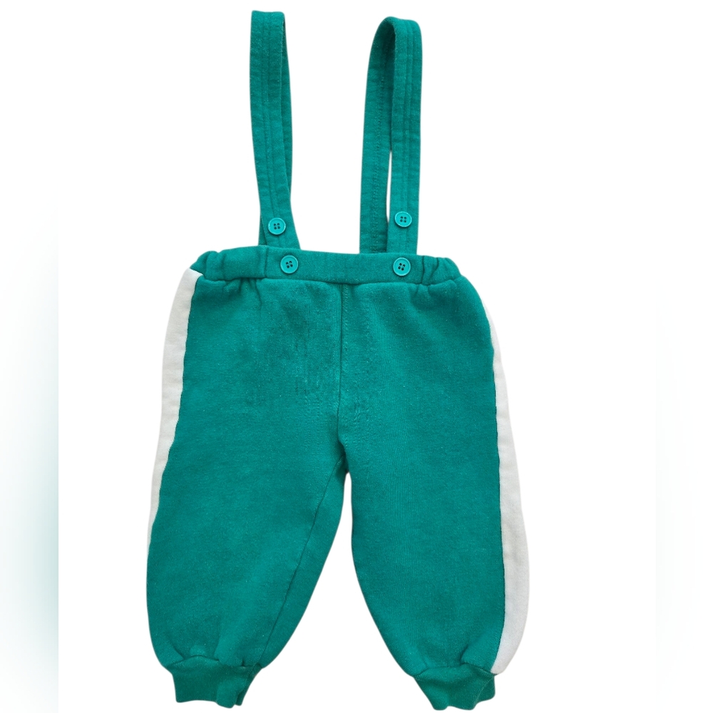 Vintage 1990s Y2k Green And White Sweatpant Overalls